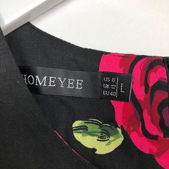Homeyee Floral Cocktail Black MIDI Dress Large - Picture 5 of 11